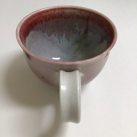 SIGNED Studio Pottery Coffee Cup Handle Pink Green Blue 4” Handmade Mod Teacup - Picture 8 of 15